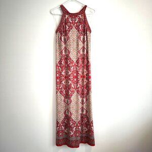 Max Studio High Neck Sleeveless Maxi Dress Women's Large Red Print Shift